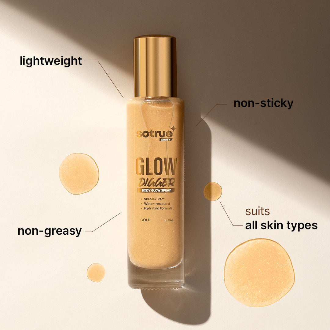 Glow Digger Body Glow Spray | SPF 50+ PA+++ | Instant Radiant Shine | 30ml