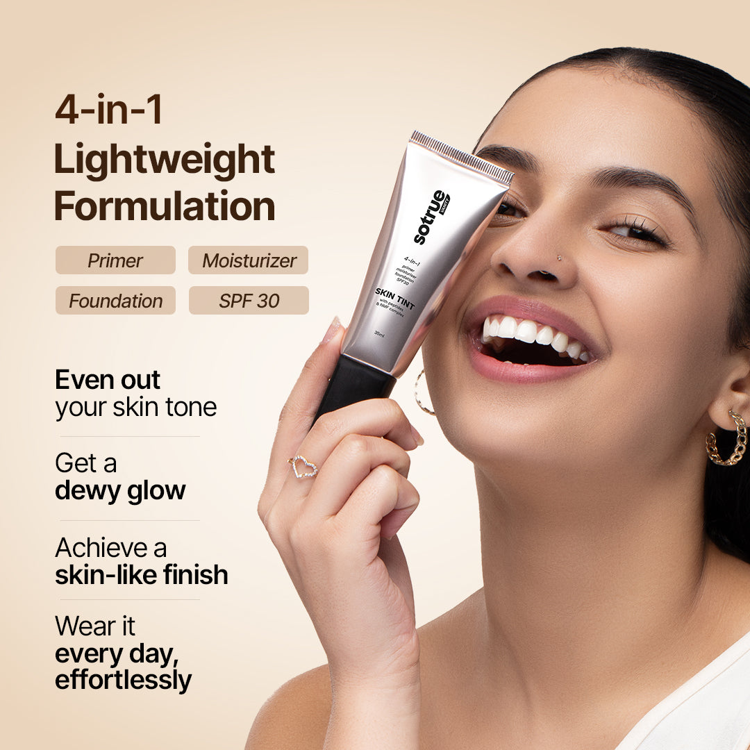 Sotrue 4-in-1 Skin Tint - primer, moisturiser, foundation and SPF 30 in one, evens tone, dewy glow and a skin-like finish