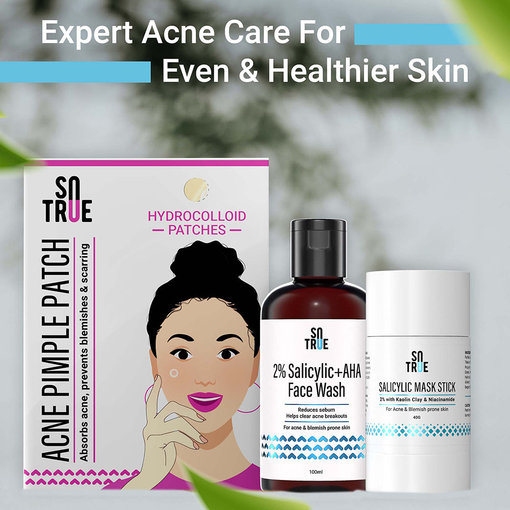 Acne Expert Kit | Acne Pimple Patch (2% Salicylic Acid & AHA Facewash, Salicylic Acid Mask Stick)