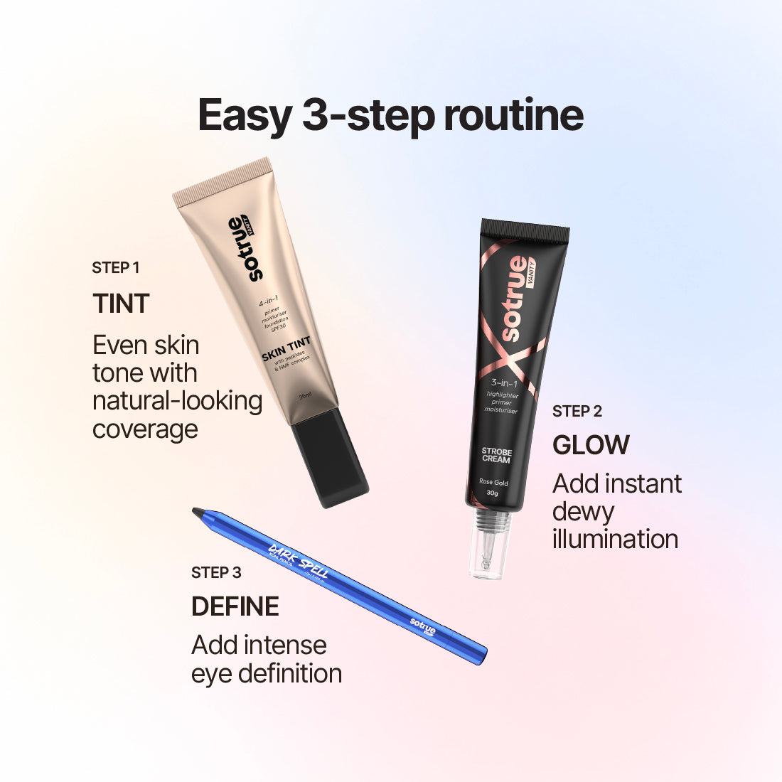 Sotrue Bestsellers Trio | 4-in-1 Skin Tint + Strobe Cream + Dark Spell Kohl Kajal