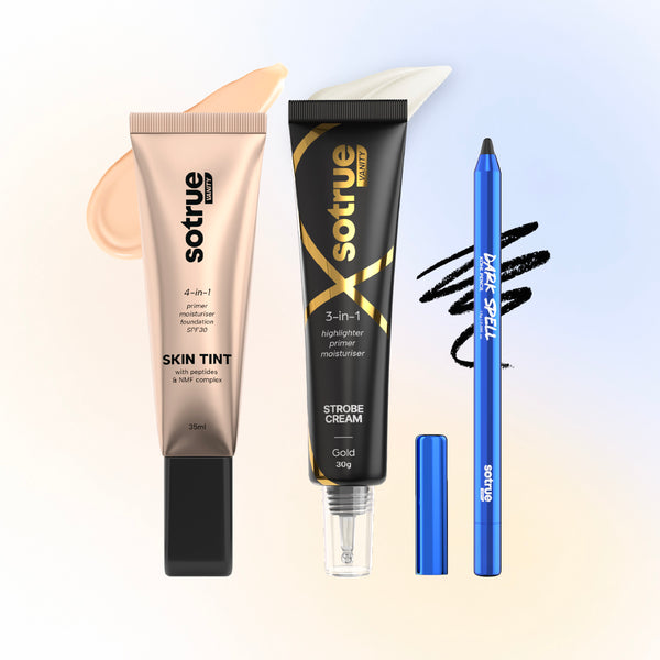 Sotrue Bestsellers Trio | 4-in-1 Skin Tint + Strobe Cream + Dark Spell Kohl Kajal