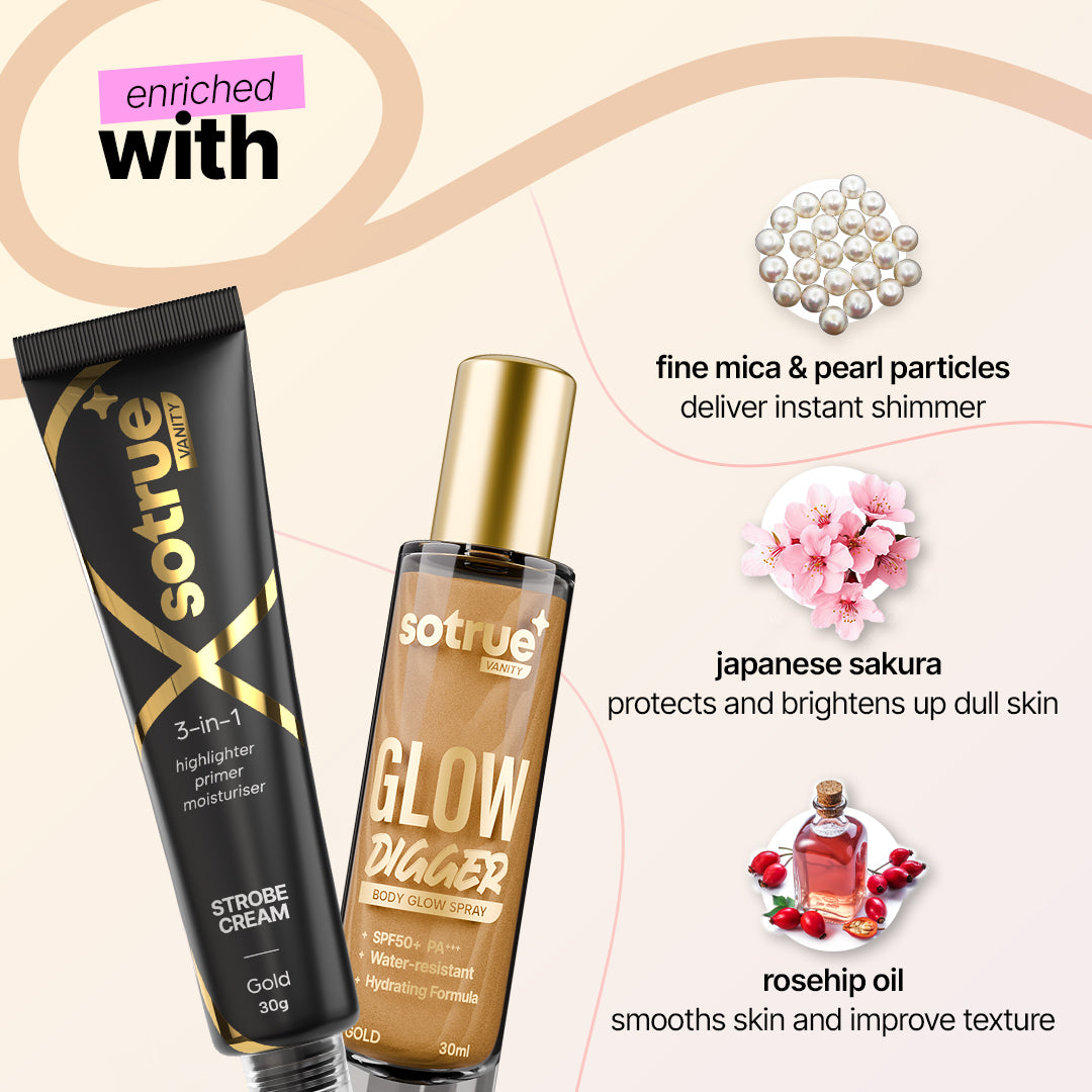 Face & Body Glow Combo | Gold Strobe Cream & Body Glow Spray
