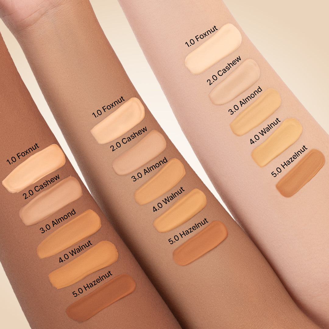 Sotrue 4-in-1 Skin Tint - light to medium coverage with SPF 30, evens tone in one step - all five shades swatched on two skin tones for comparison