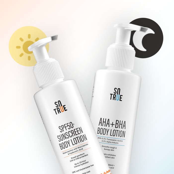 Sotrue Tan-Free Lotions Duo | AHA BHA Body Lotion & SPF 50 Sunscreen